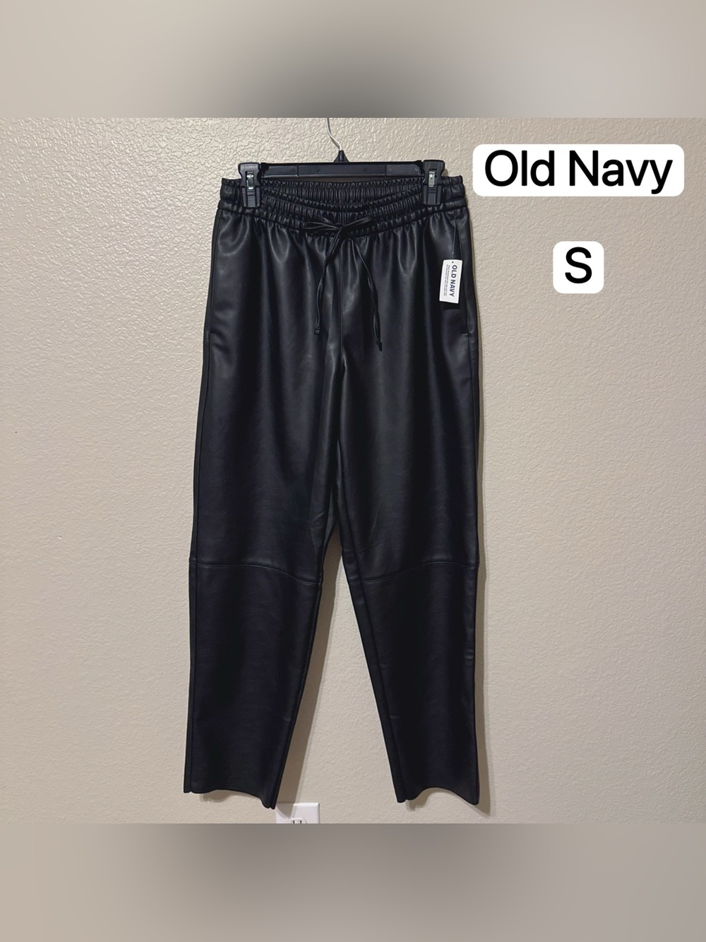 Old Navy Women's Black Faux Leather Drawstring Casual Pants